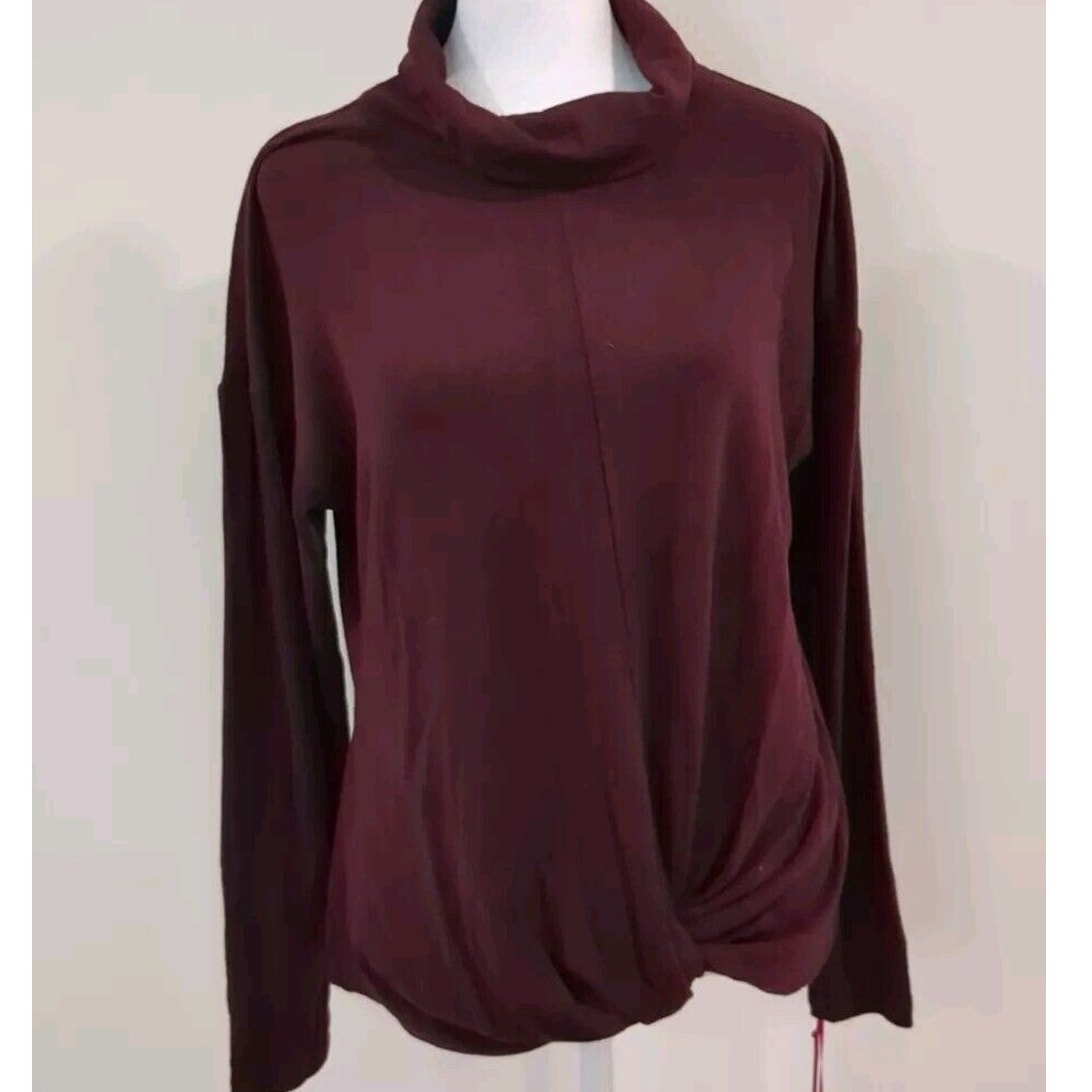 Jennifer Lopez Womens M Plum Twist Front Sweater Lightweight Turtleneck Preppy — image 2 of 8